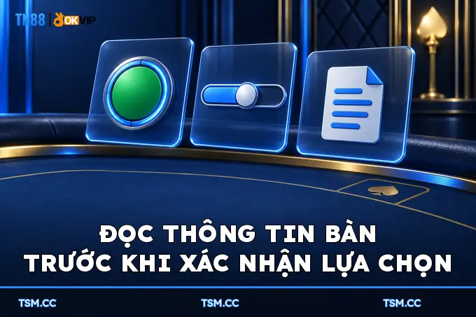Đọc thông tin bàn trước khi xác nhận lựa chọn