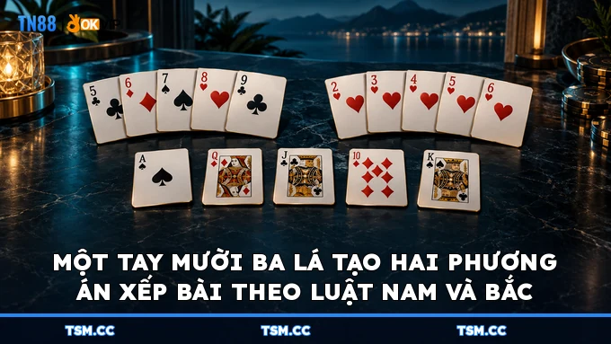 Một tay mười ba lá tạo hai phương án xếp bài theo luật Nam và Bắc