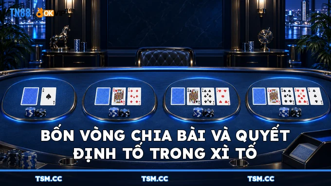 Bốn vòng chia bài và quyết định tố trong Xì Tố